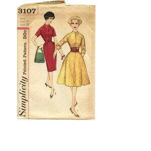 Simplicity 3107 Vintage Sewing Pattern Misses Dress Size 12 Bust 32 1950s Style